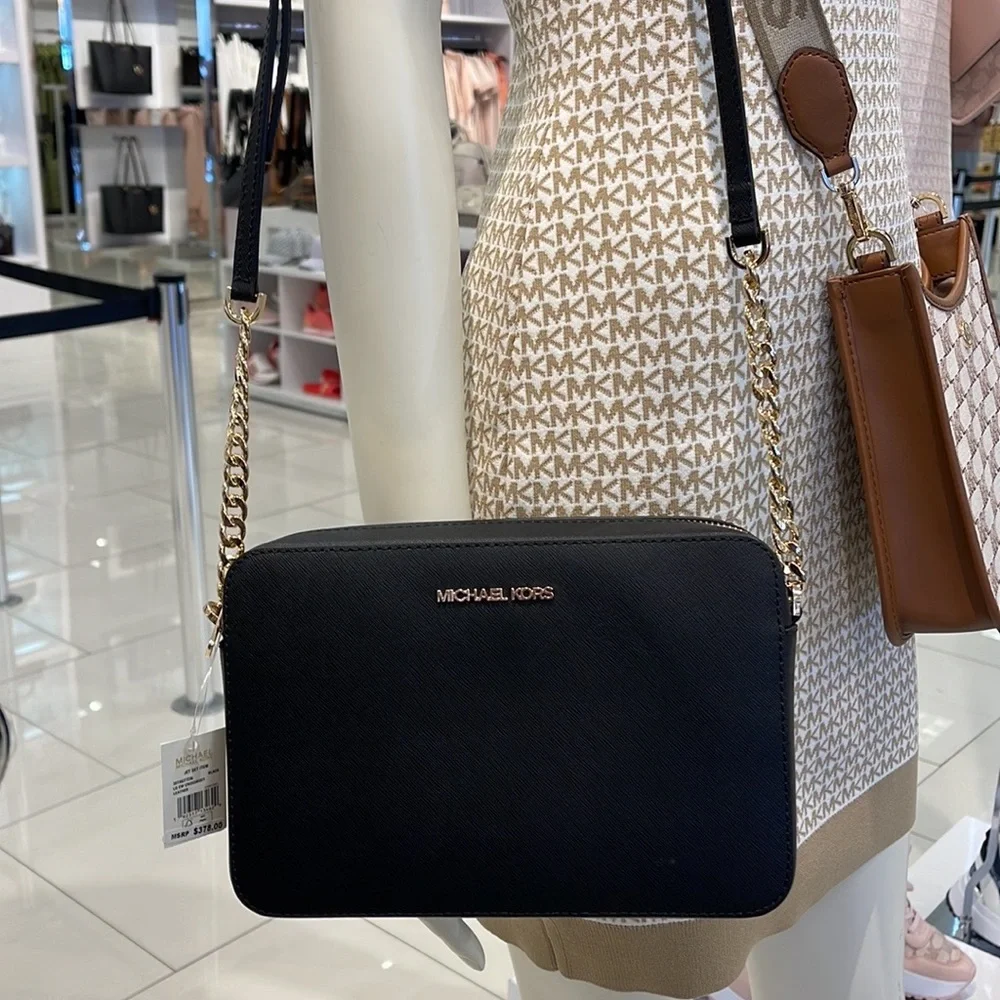 Michael Kors Jet Set Item Large East West Zip Crossbody Leather Black - Picture 3 of 16